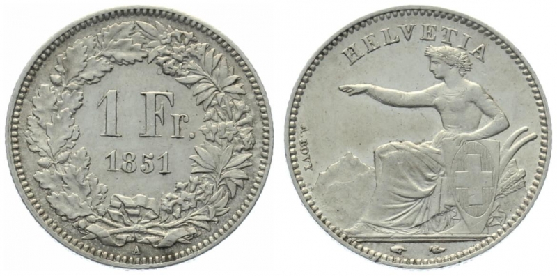 Schweiz 1 Franken 1851 A - sitzende Helvetia